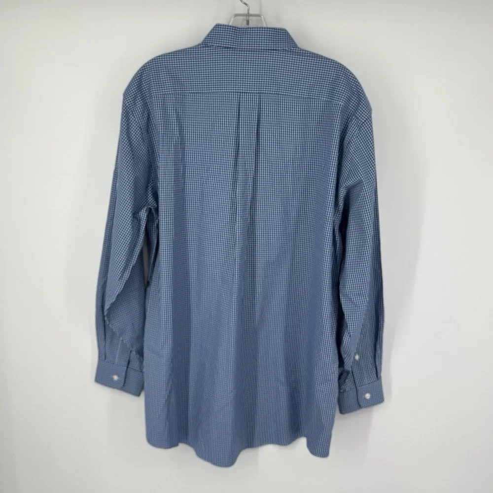 L.L. Bean Blue Gingham Button Down Shirt Men 16-33 Traditional Fit Cotton Office